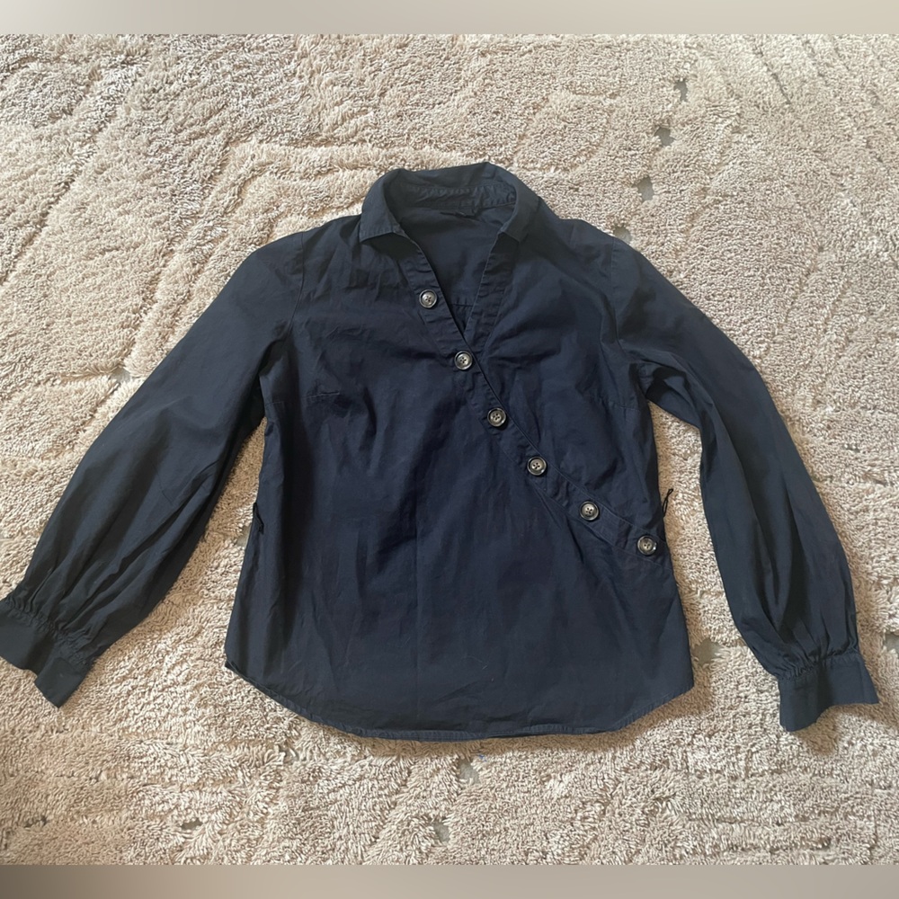 Who What Wear Black Asymmetrical Button Down Shirt